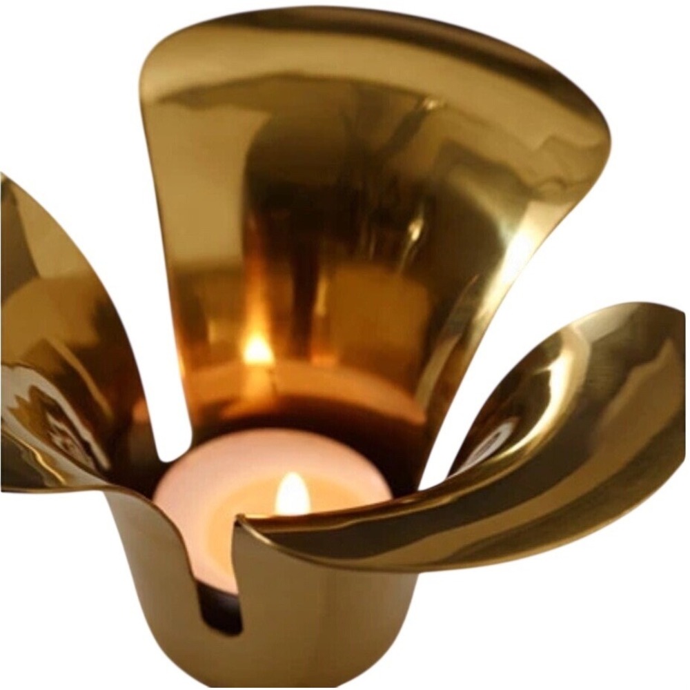 IKEA Stockholm Gold Flower TeaLight Candle Holders Set of 3 Monica Forster Brass